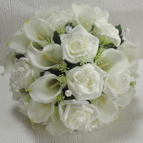 Ivory Real Touch Calla Lily & Lifelike Rose Wedding Bouquet